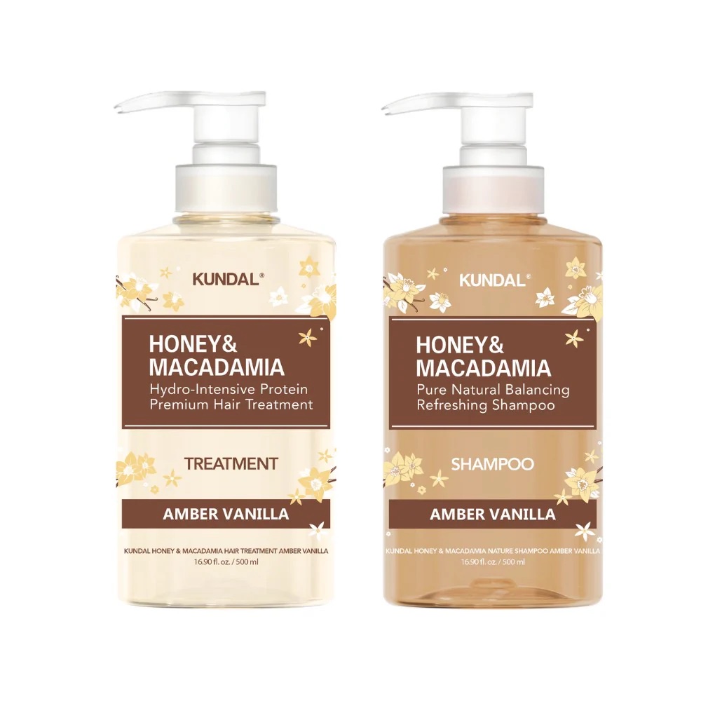KUNDAL AMBER VANILLA EDITION - HONEY & MACADAMIA SHAMPOO + TREATMENT SET 500ML